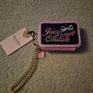 Juicy Couture Black and Pink Wristlet with Gold Chain